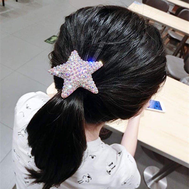 Xiwstar 2Pcs Luxury Bling Crystal Hair Bands Korean Fashion Rhinestone Bracelet Hair Bow Ties Scrunchies for Women Girls - Image 4